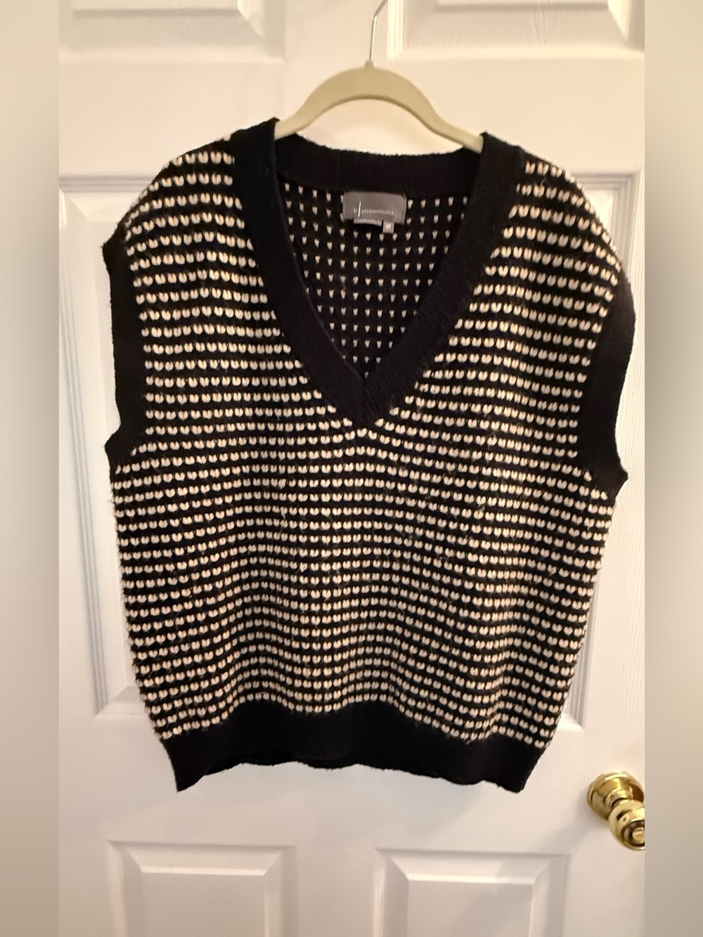 Anthropologie Black and Cream V-Neck Sweater Vest